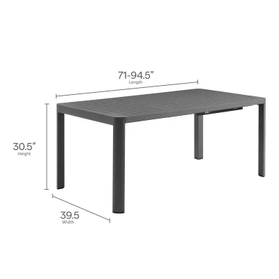 Tahoe Rectangle Extendable Aluminum Gray Outdoor Patio Dining Table - Image 3