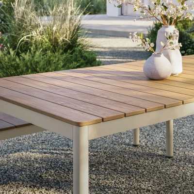 Finn Aluminum & Wood Top Outdoor Patio Dining Table