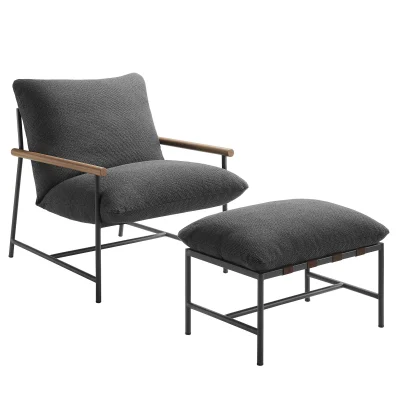 Alternative view of Raya 2 Pc Waterproof Gray Boucle Outdoor Patio Chair & Ottoman