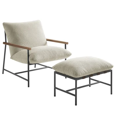 Alternative view of Raya 2 Pc Waterproof Ivory White Boucle Outdoor Patio Chair & Ottoman