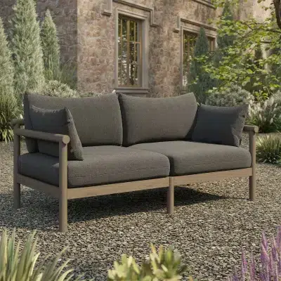 Eleni Teak Wood Dark Gray Loveseat