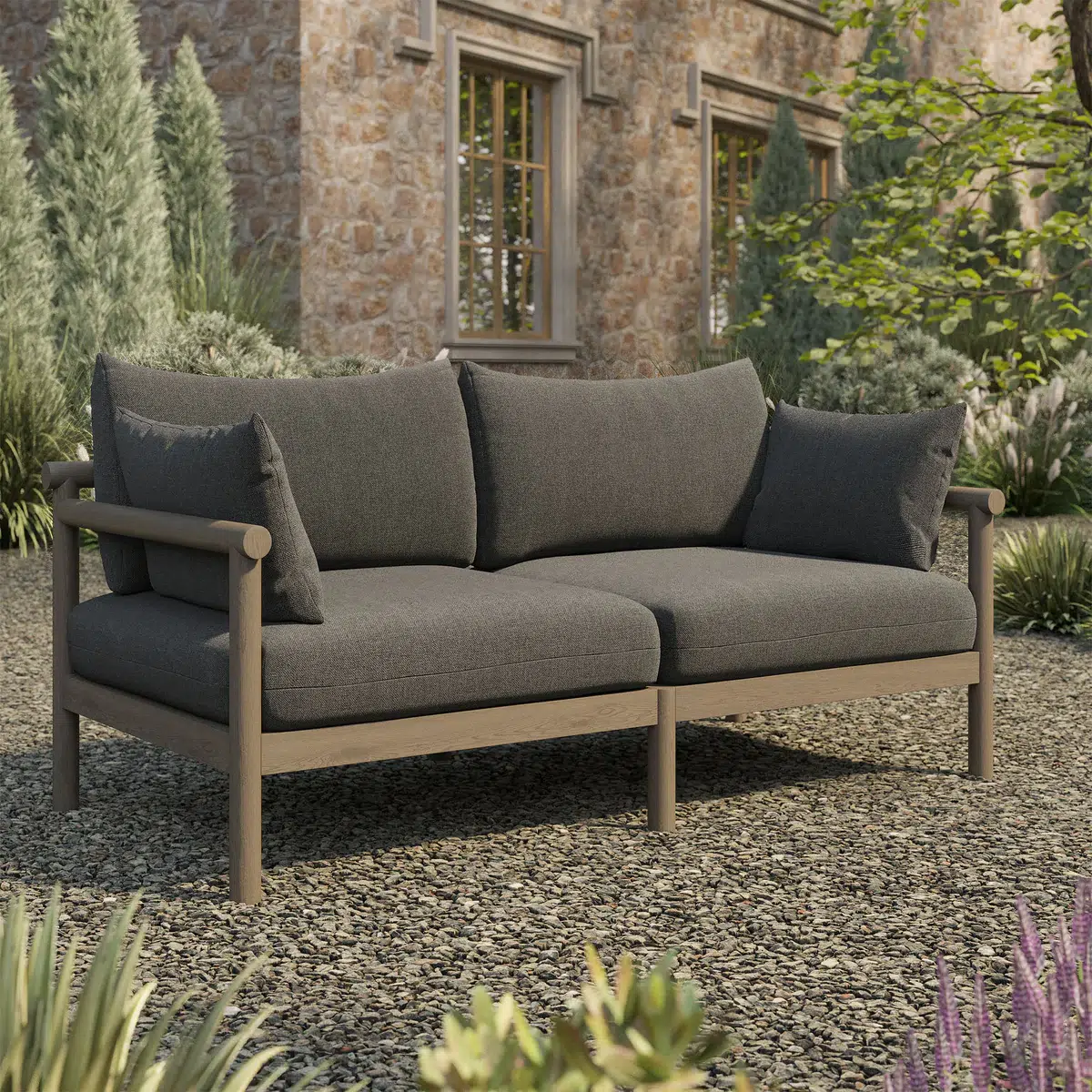 Teak Wood Dark Gray Loveseat