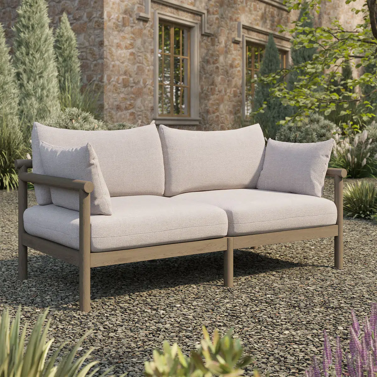 Eleni Teak Wood Gray Loveseat