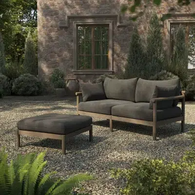 Eleni 2 Pc Teak Wood Dark Gray Loveseat & Ottoman