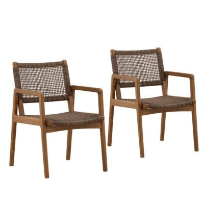 Camila Braided Wicker & Teak Wood Outdoor Dining Chair ( Set Of 2 )