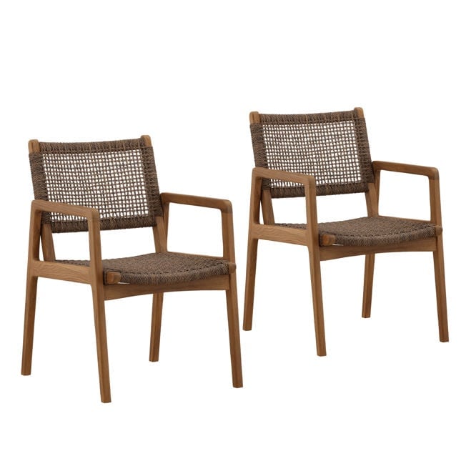 Camila Braided Wicker & Teak Wood Outdoor Dining Chair ( Set Of 2 )