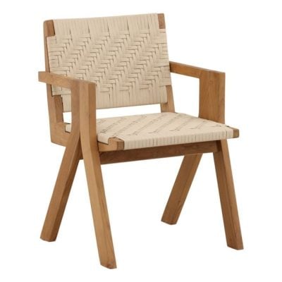 Mesa White Flat Rope & Teak Wood Outdoor Dining Chair