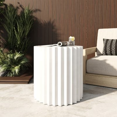 Evadale Modern Concrete Cylinder White Outdoor Patio Table