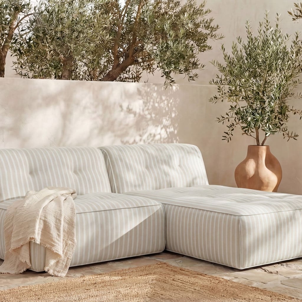 Sunseeker 2 Pc Stripe Quick Dry Padded Foam Outdoor Chaise Patio Sectional Sofa