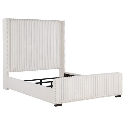 Natasha queen wingback upholstered bed in cream fabric, straight front view