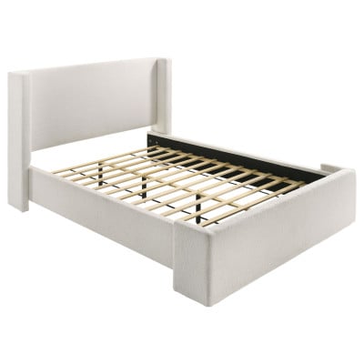 Alamosa Queen boucle wingback bed in white, angled three-quarter view
