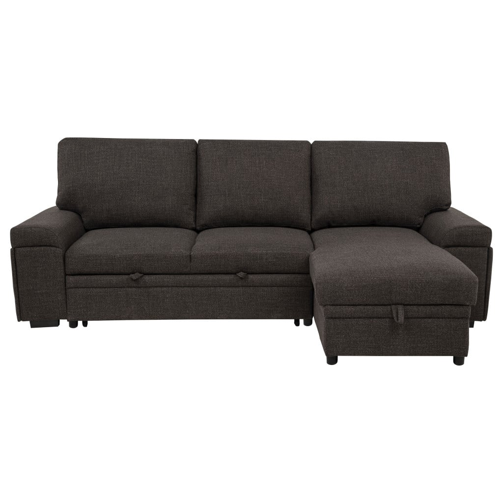 Demko tech sleeper sectional sofa in brown polyester fabric, Bluetooth speaker grille close-up