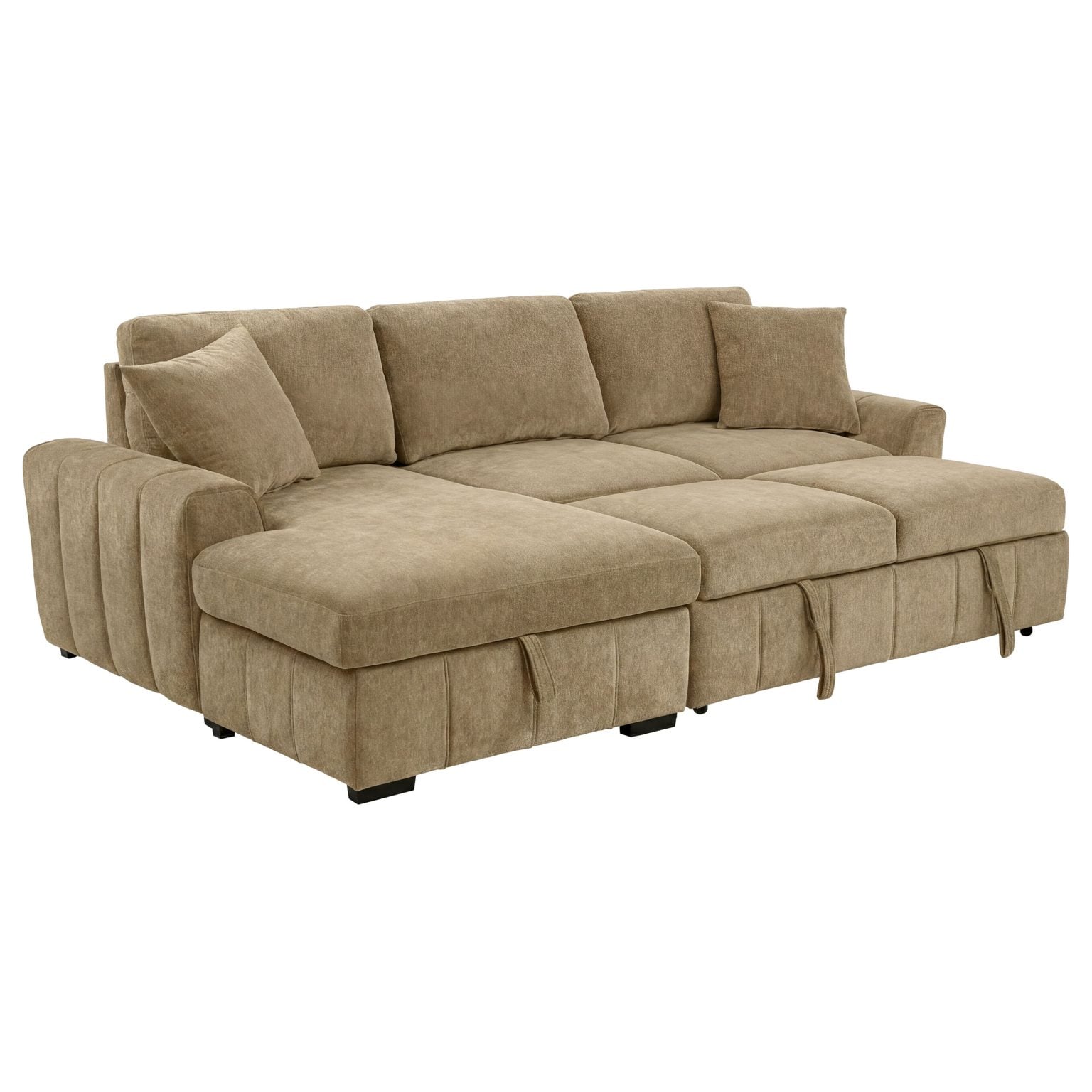 Pastrana sleeper sectional sofa with LAF chaise in camel fabric, side profile