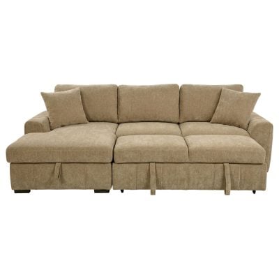 Pastrana sleeper sectional sofa with LAF chaise in camel fabric, rear view