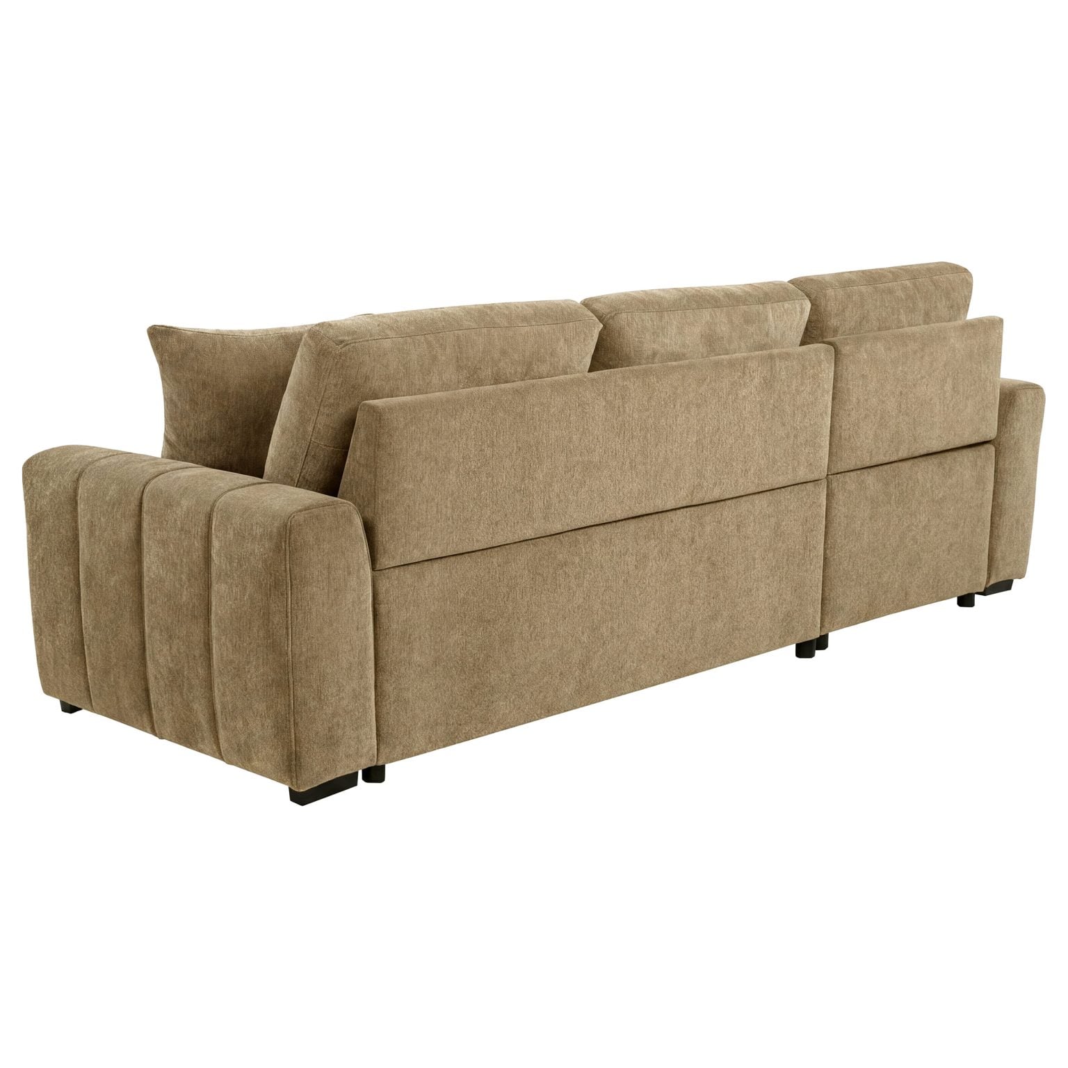 Pastrana sleeper sectional sofa with LAF chaise in camel fabric styled in a bright apartment living room