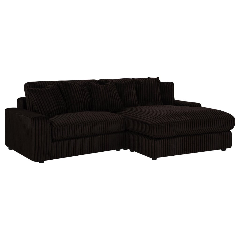 Blaine reversible chaise sectional sofa in chocolate brown corduroy fabric, angled three-quarter view