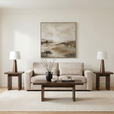 Amador chenille track arm sofa in camel chenille fabric, straight front view