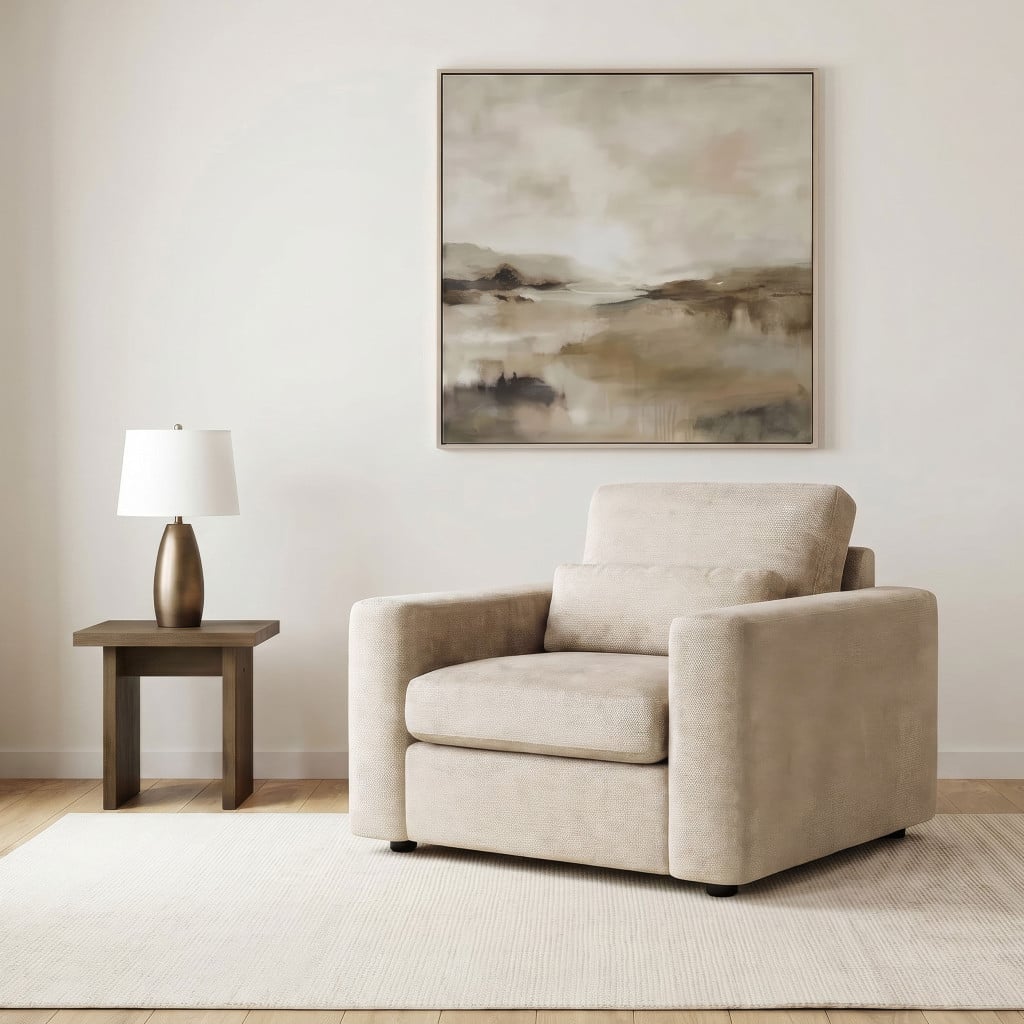 Amador chenille track arm accent chair in camel chenille fabric, straight front view