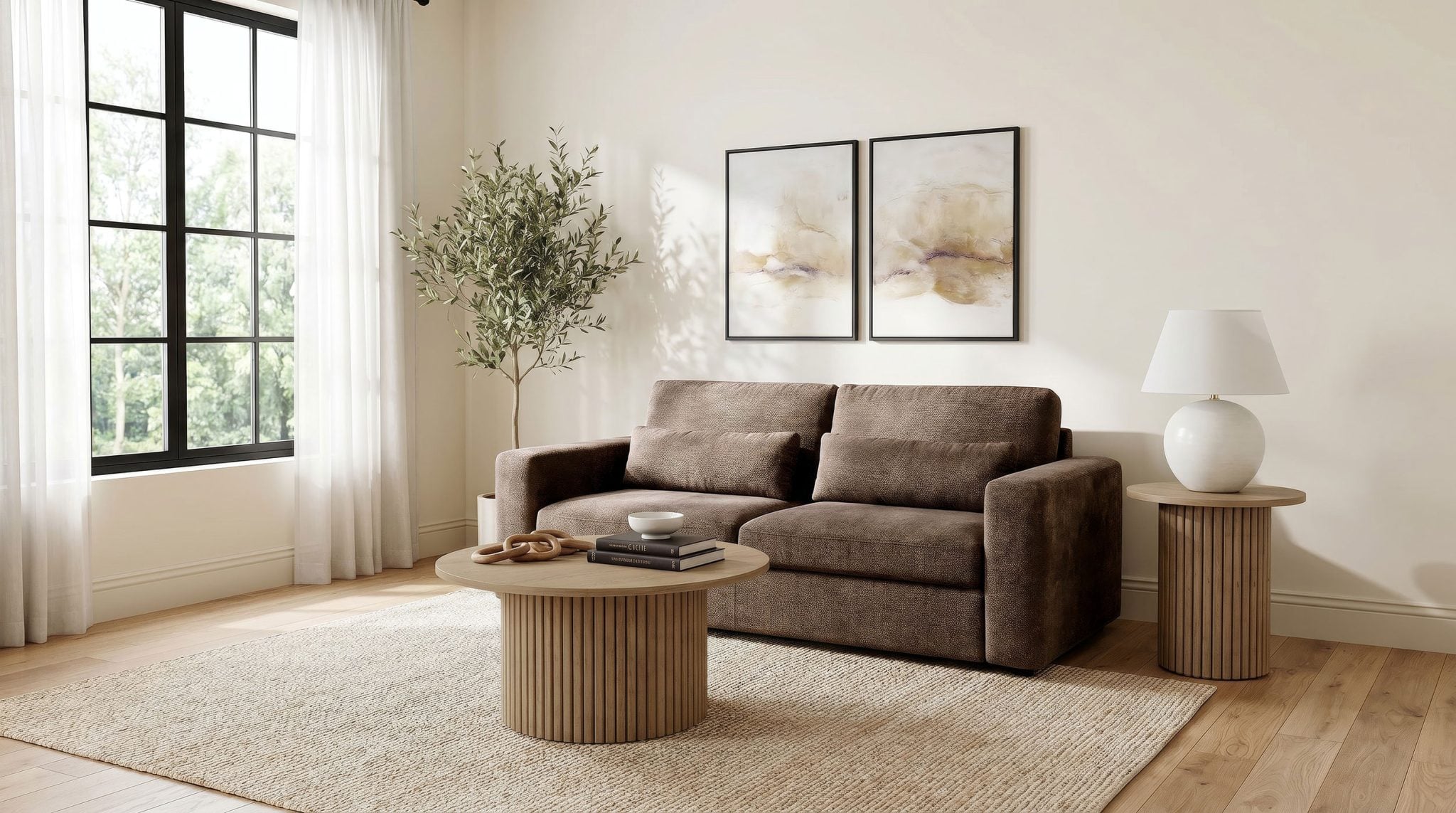 Amador chenille track arm sofa in chocolate brown chenille fabric, straight front view