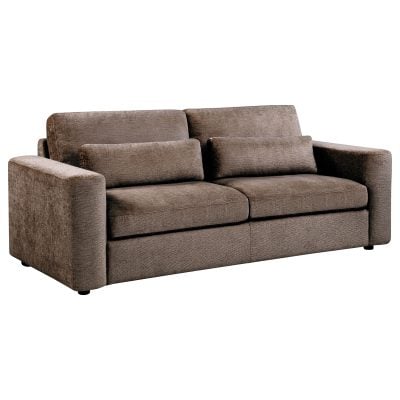 Amador chenille track arm sofa in chocolate brown chenille fabric, three-quarter angle view