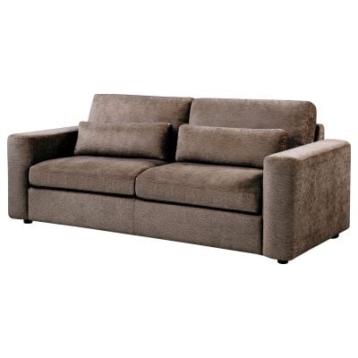 Amador chenille track arm sofa in chocolate brown chenille fabric, chocolate chenille fabric texture close-up