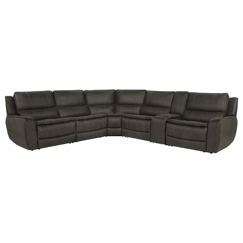 Marcell power reclining sectional with console in grey polyester fabric, straight front view