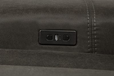 Marcell power reclining sectional with console in grey polyester fabric, overhead view of the L-shaped layout