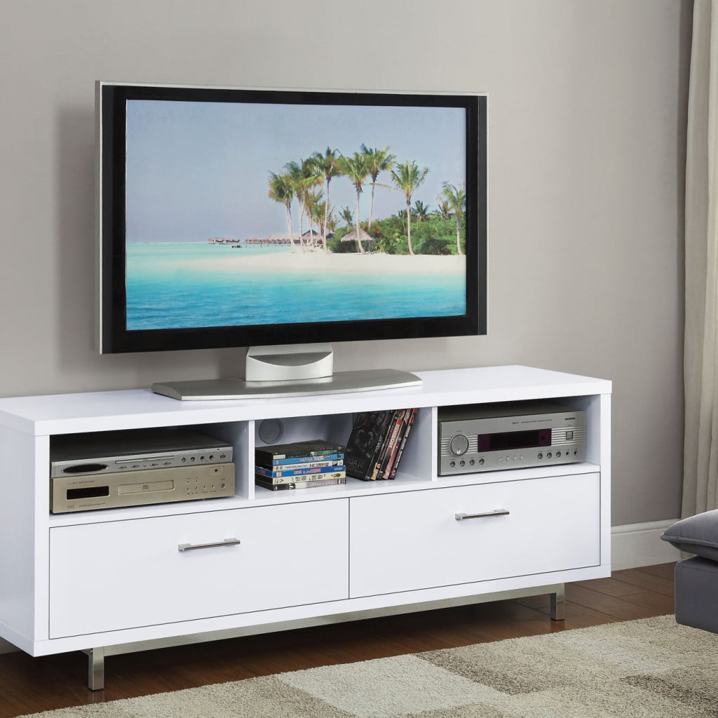 Casey 2-drawer TV stand in white wood, straight front view