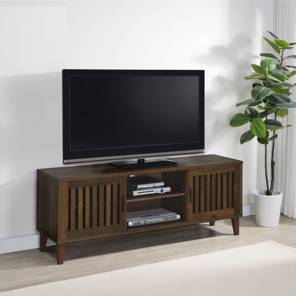 Sedona 60-inch TV stand in dark pine wood, straight front view