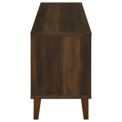 Sedona 60-inch TV stand in dark pine wood, door slat texture detail