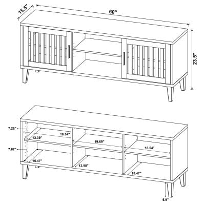 Sedona 60-inch TV stand in dark pine wood, tapered edge detail