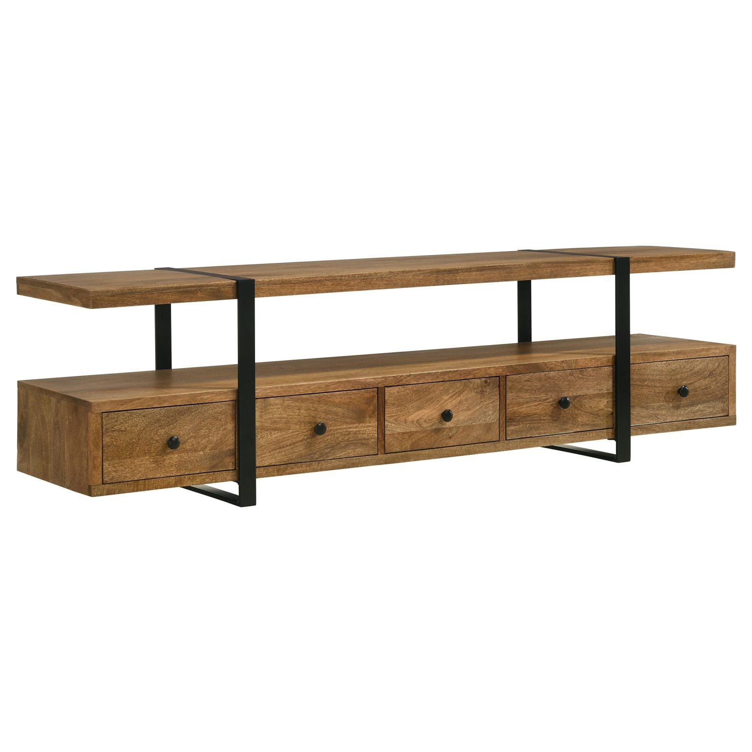 Otto 70-inch TV stand in brown mango wood, three-quarter angle view