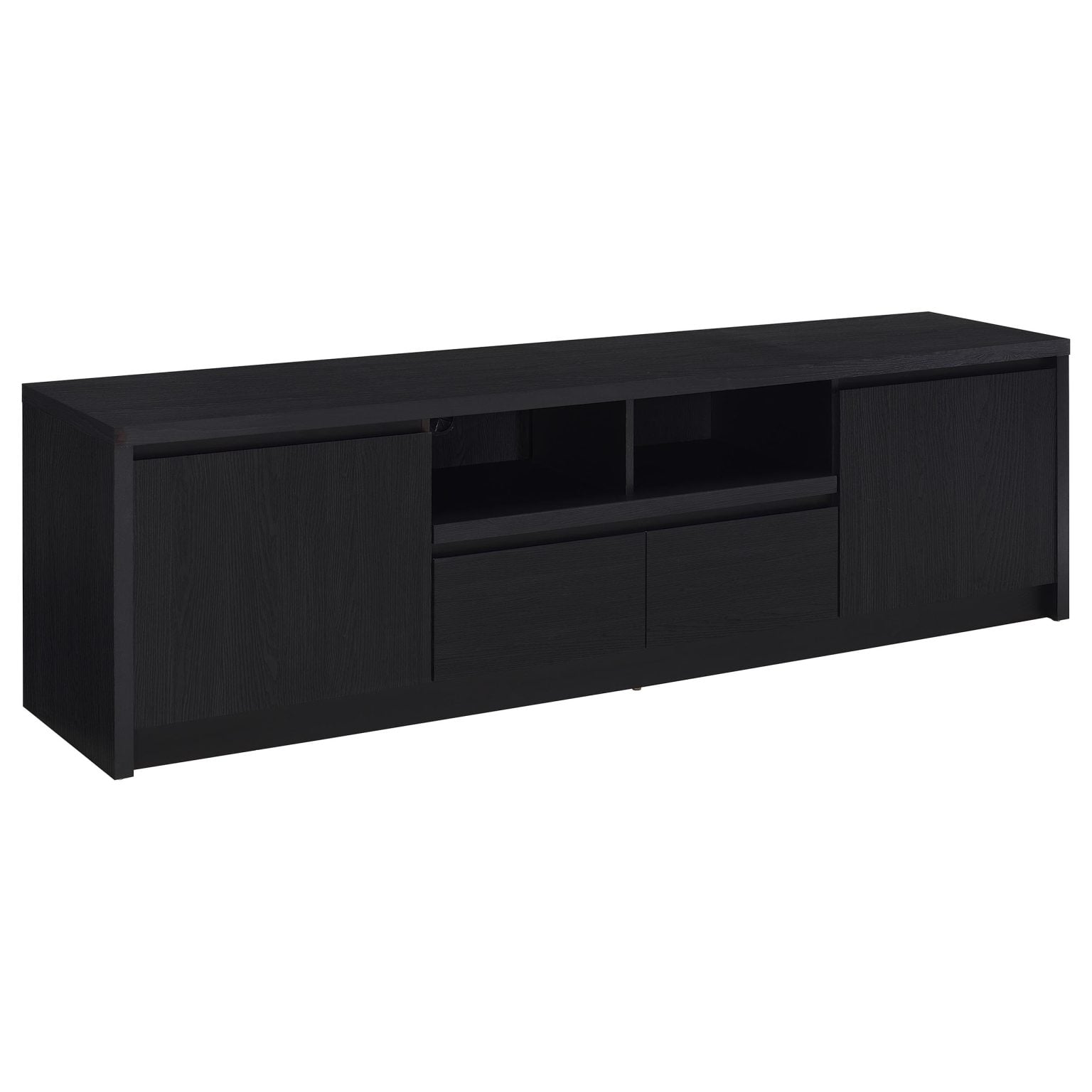Winfield 78-inch TV stand in black engineered wood, three-quarter angle view