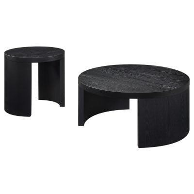 Sweeney 2-piece round coffee and end table set in black wood, end table view