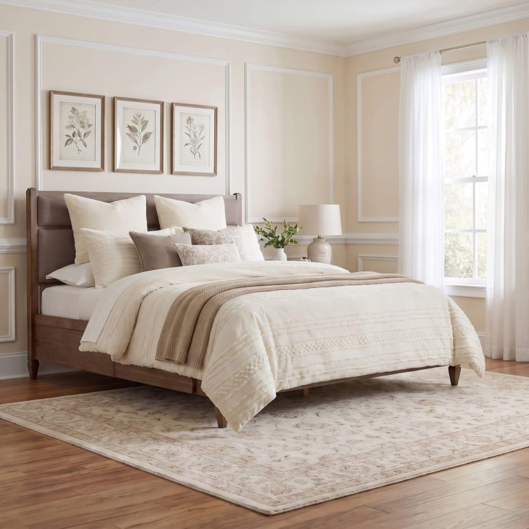 Footboard detail of Ascott upholstered storage bed in brown fabric and wood