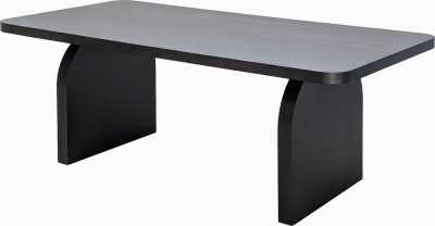 Angled side perspective of modern minimalist dining table
