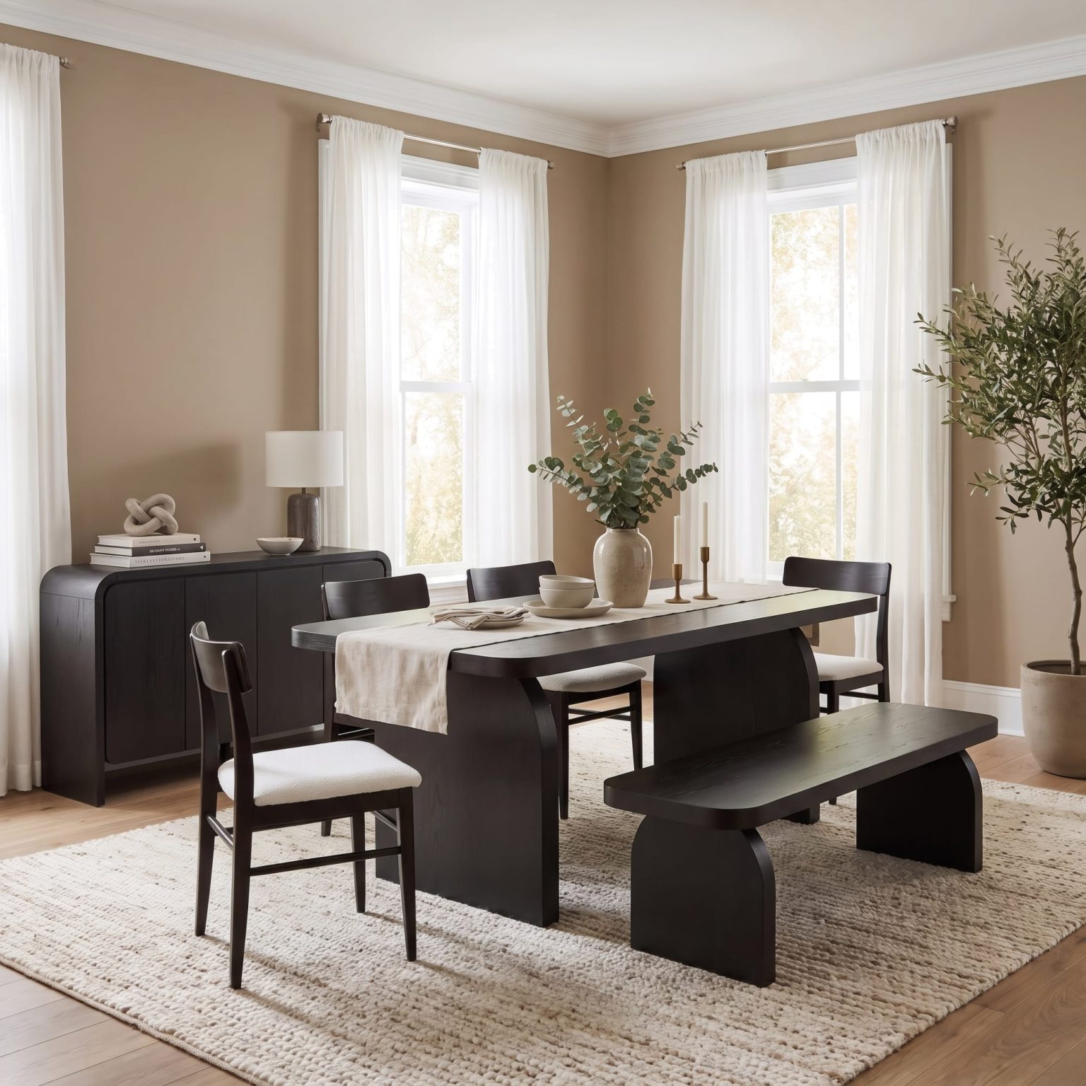 Lifestyle room setting featuring Elora black dining table