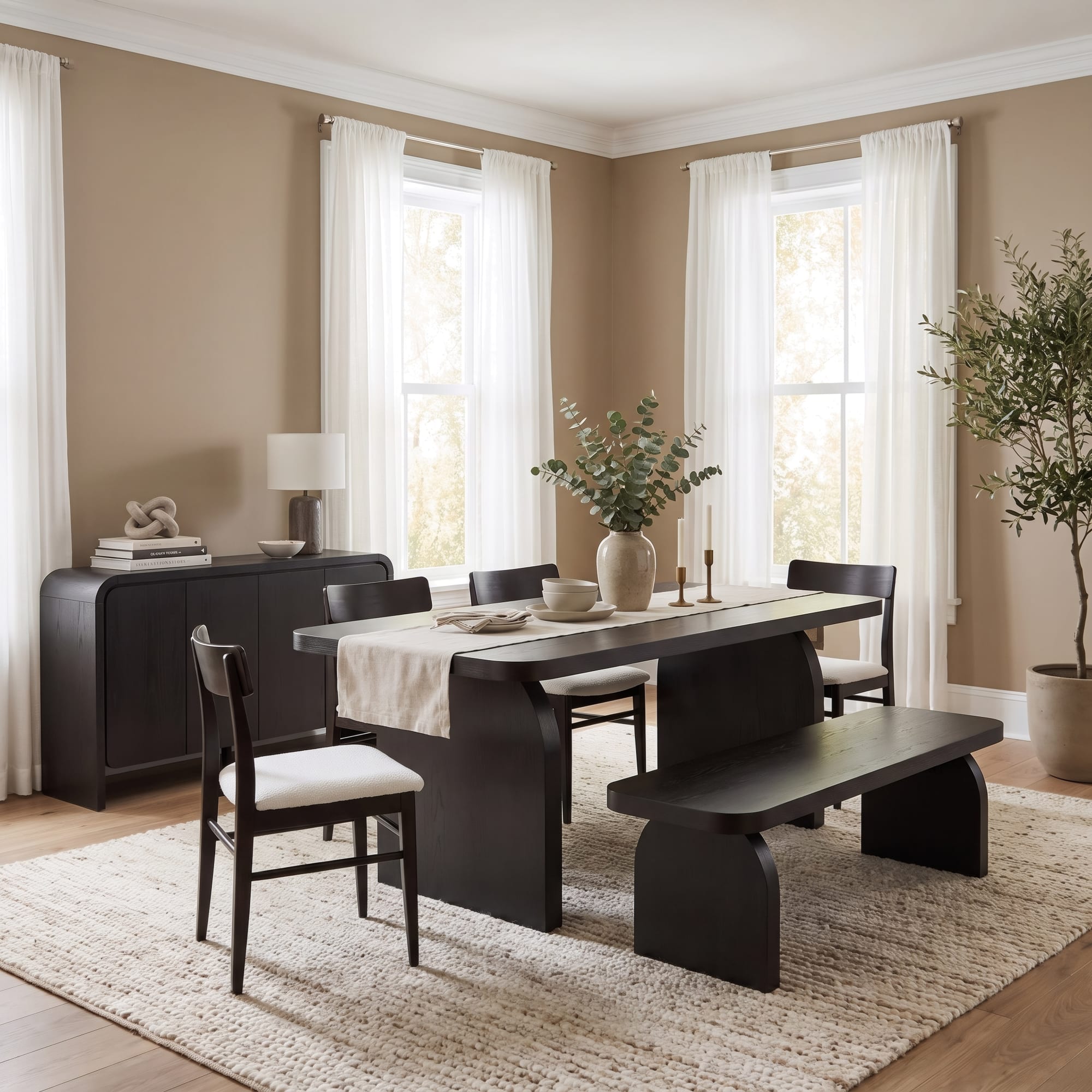 Lifestyle room setting featuring Elora black dining table