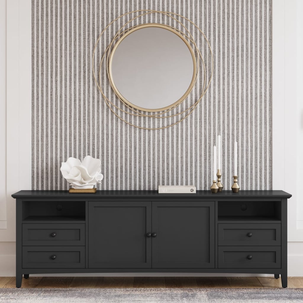 High resolution front view of Grace 84-inch black wood TV stand
