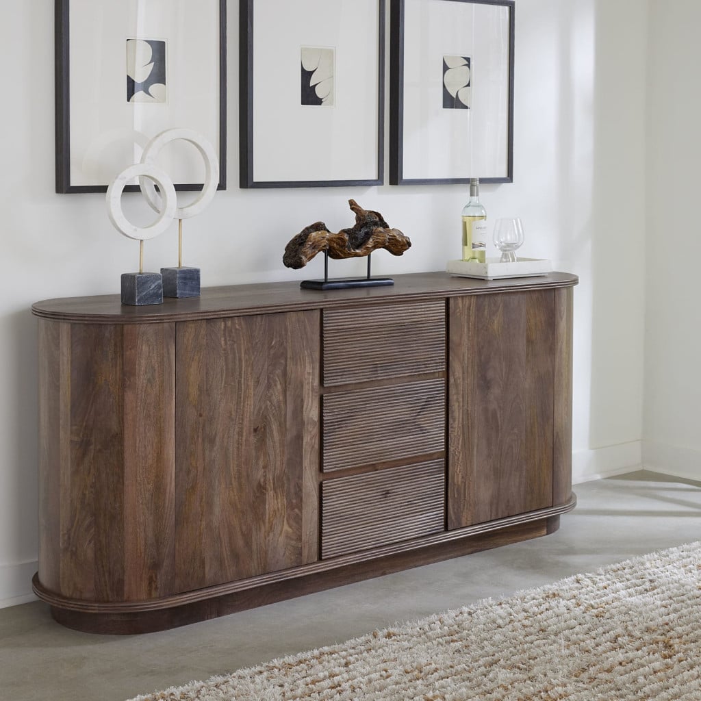 High resolution front angle of Natural Tan wood buffet
