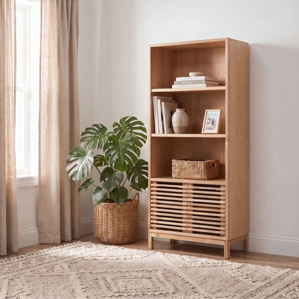 Front view of Tanner 32-inch bookcase in Flaxen wood