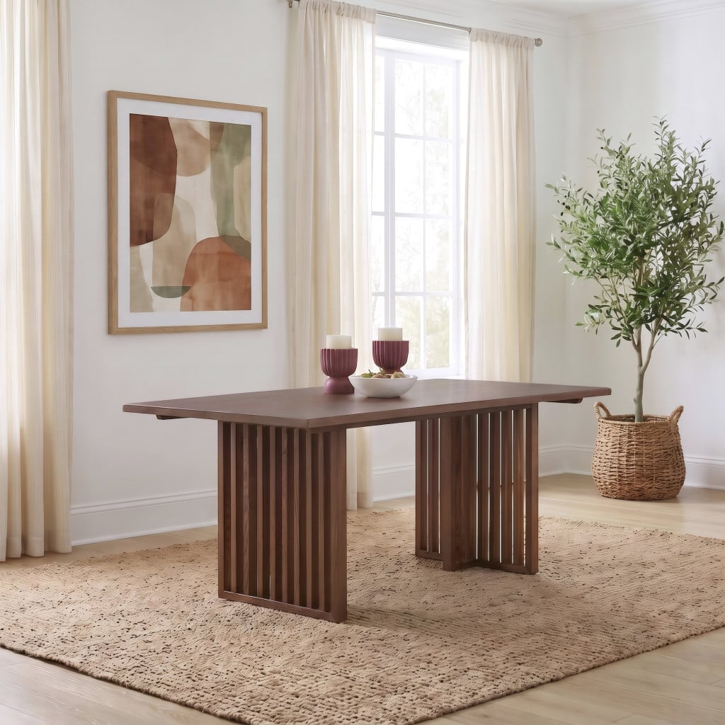 Front view of Tanner 78-inch rectangular dining table in Roux brown wood