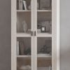 Front view of Drake 36-inch glass door wooden bookcase in Sugar white wood