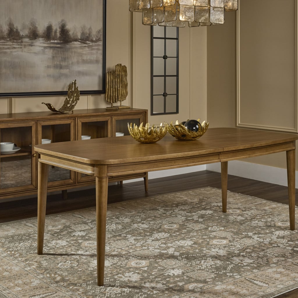 Front view of Carlisle extension dining table in Toffee Crunch wood