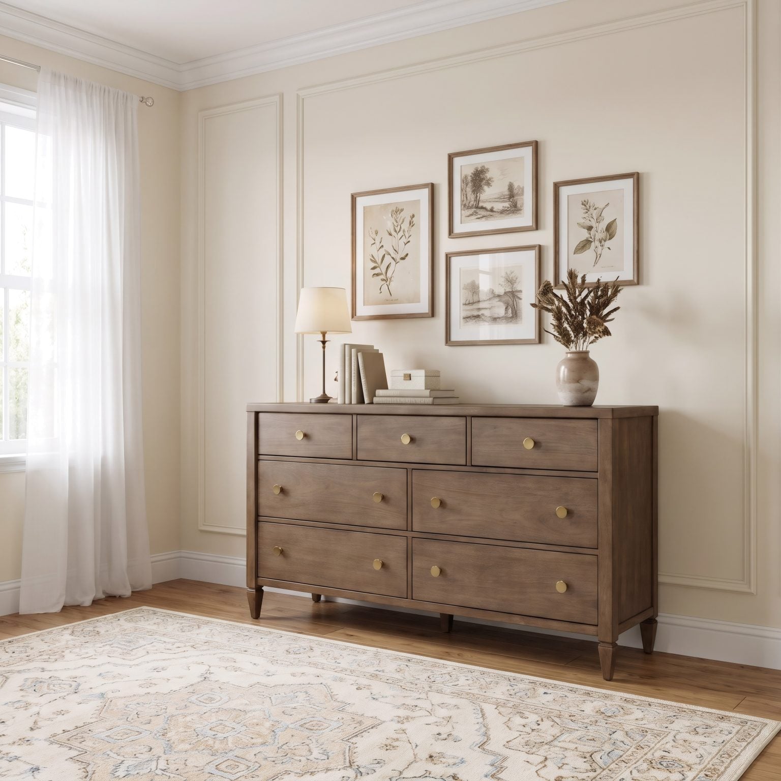 Ascott Transitional 7-Drawer Solid Wood Dresser in Pecan Pie Brown