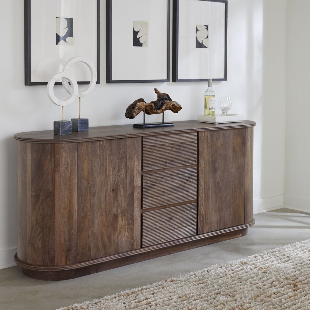 Front view of Liyana 76-inch solid wood sideboard in Natural Tan