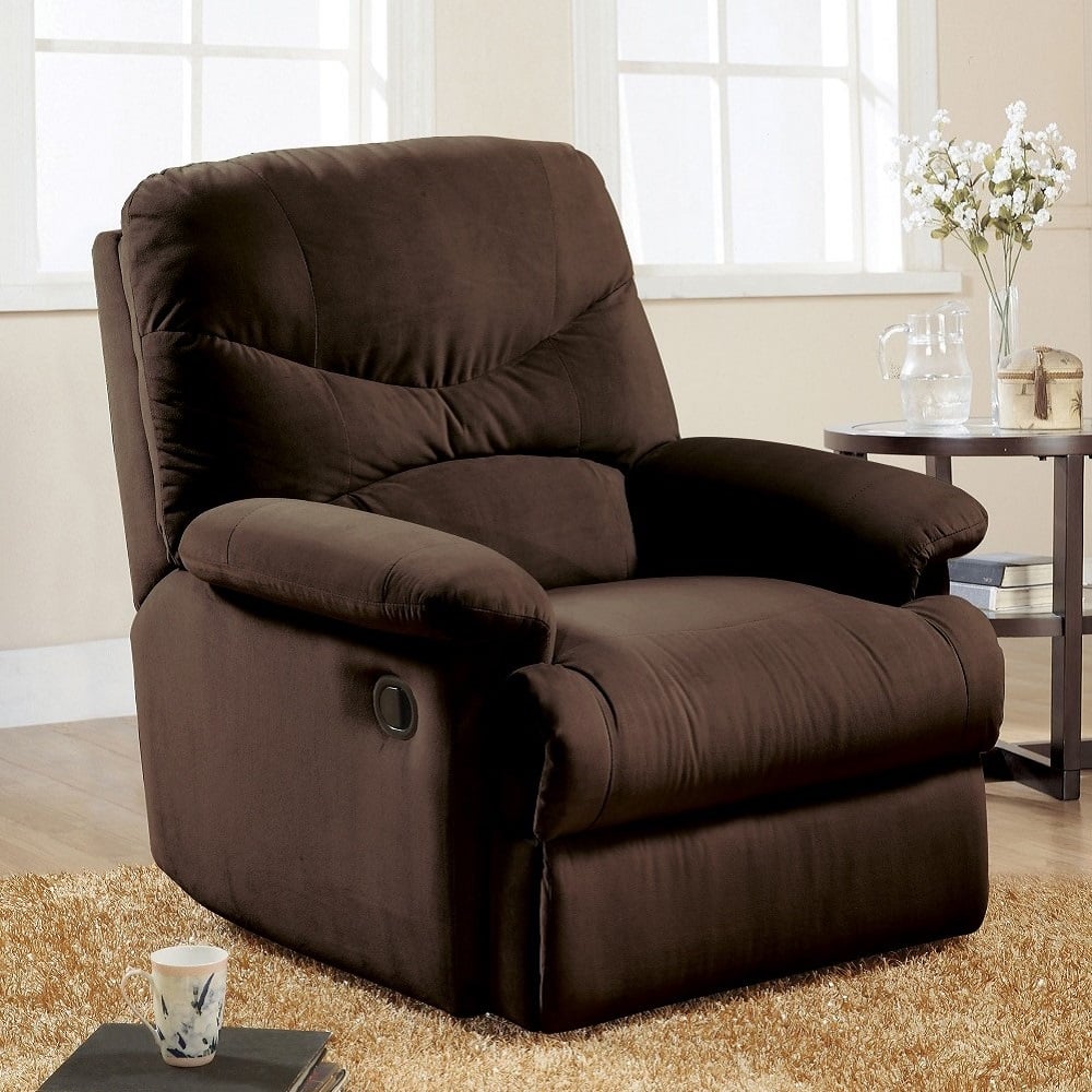 Arcadia Glider Recliner in Chocolate Microfiber - front view