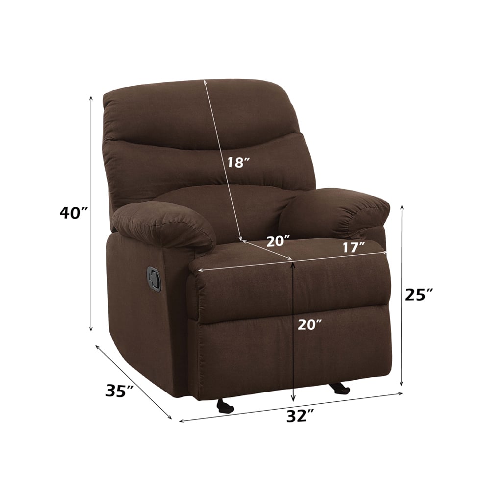 Arcadia Glider Recliner in Chocolate Microfiber - dimension diagram