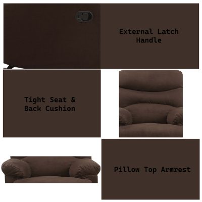 Arcadia Glider Recliner in Chocolate Microfiber - feature detail view