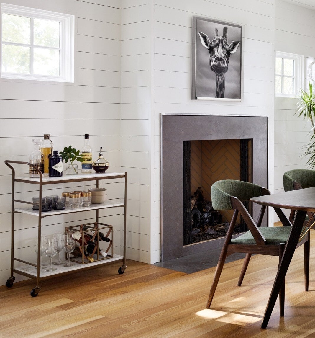 Felix Gold Bar Cart in Antique Brass and White Marble - room view